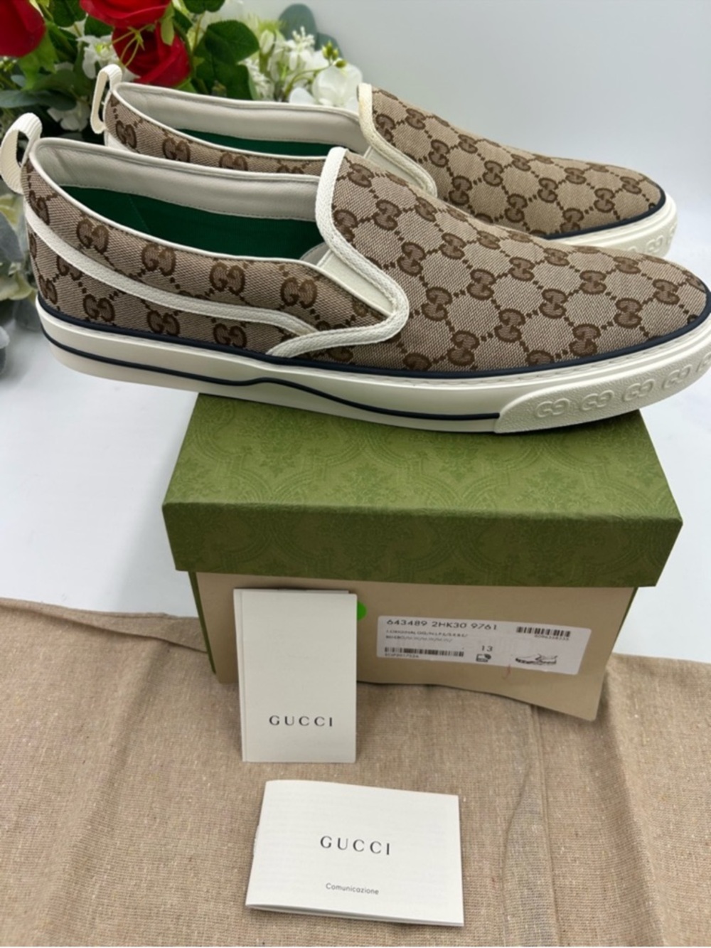 Men’s Gucci tennis 1977 slip on sneakers GG canvas size 13 made in Italy - Picture 8 of 10